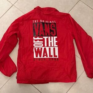 Vans Red Oversized Windbreaker with Black and White 'Off The Wall' Graphic